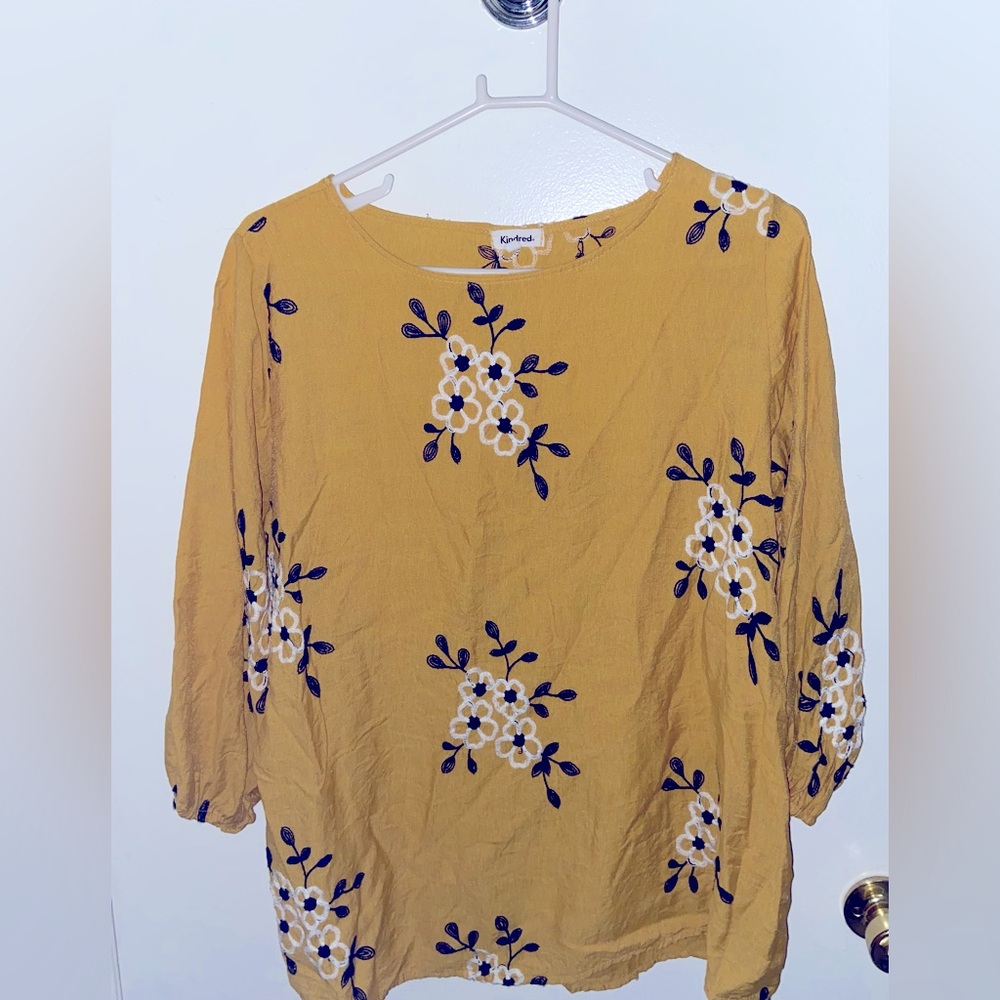 Kindred- X-Large, yellow/gold, Floral, Summer blouse